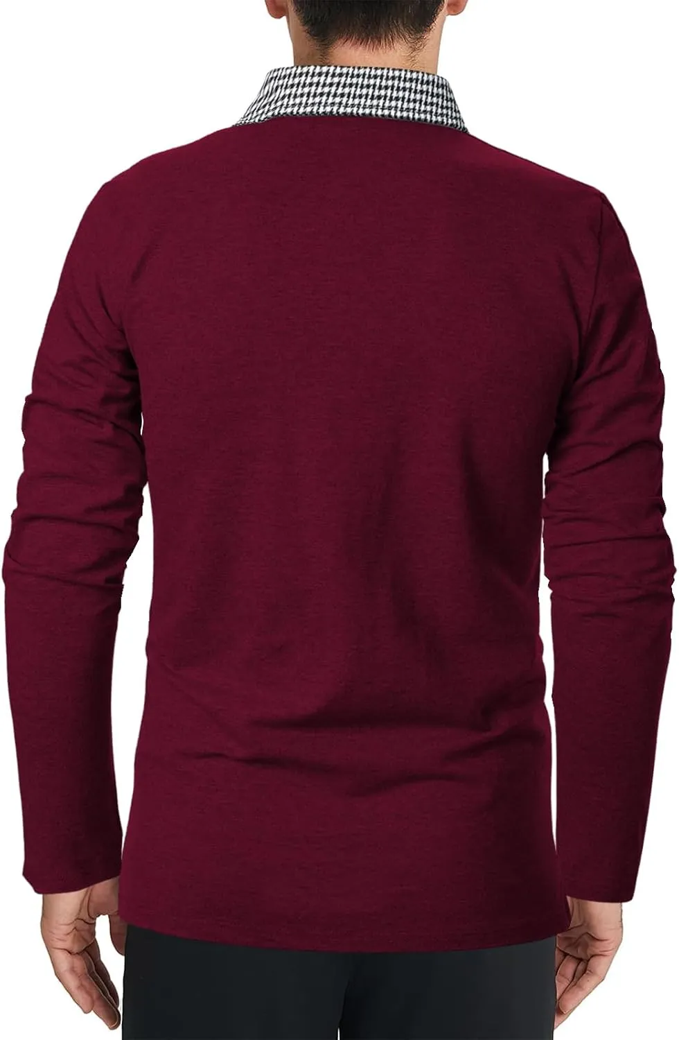 Mens Long Sleeve Polo Shirts with Collar Houndstooth Casual Slim fit Golf Fall Winter Cotton T Shirts Tops for Men