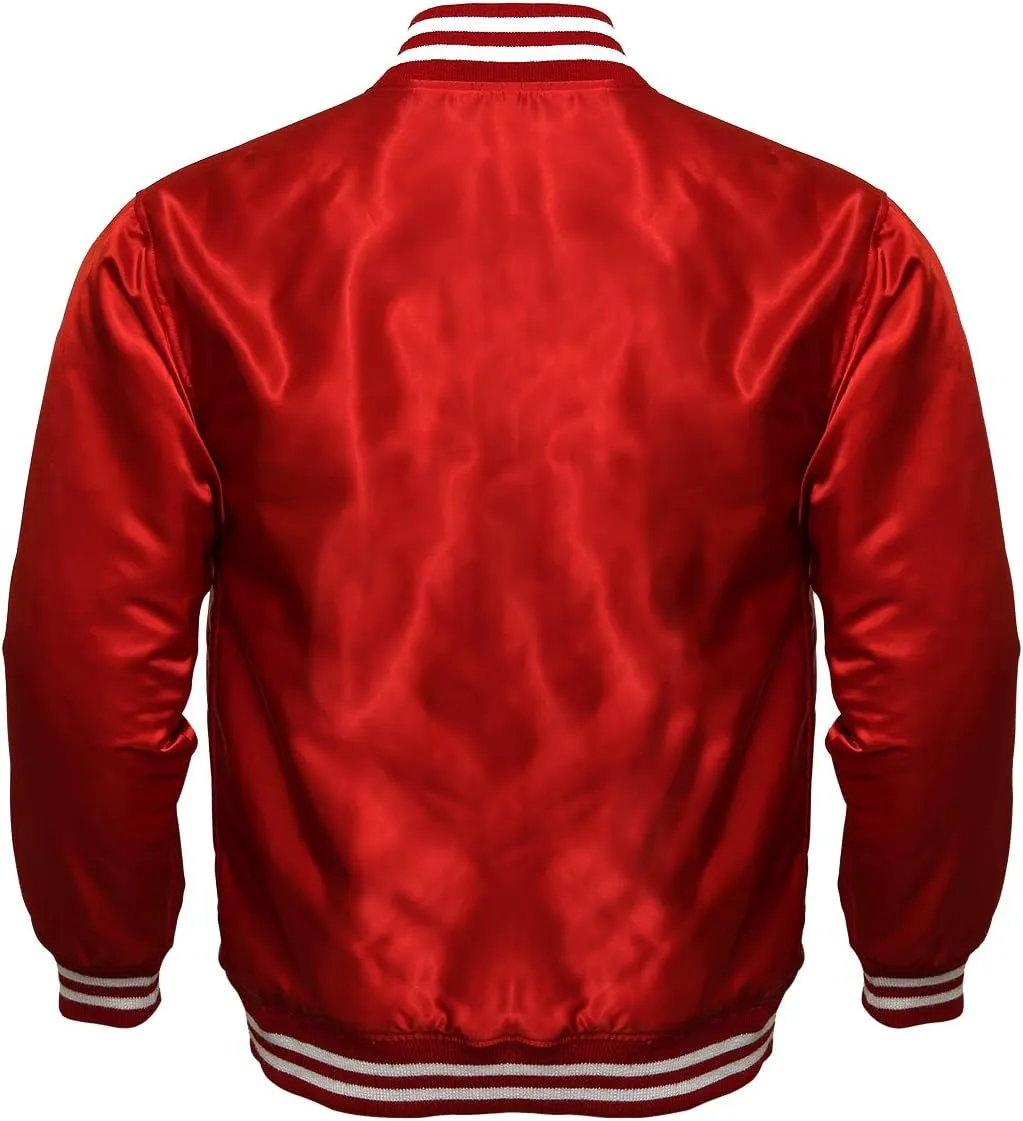 Mens Varsity Jacket Satin Polyester Retro Zip Casual Jackets