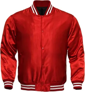 Mens Varsity Jacket Satin Polyester Retro Zip Casual Jackets