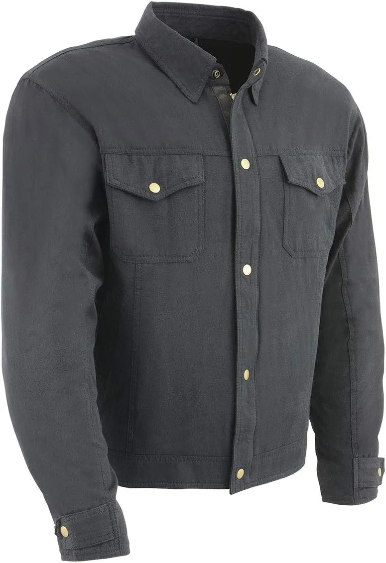 Milwaukee Leather MPM1623 Men's Black CE Armored Long Sleeve Biker Shirt Jacket Reinforced w/Aramid Fibers