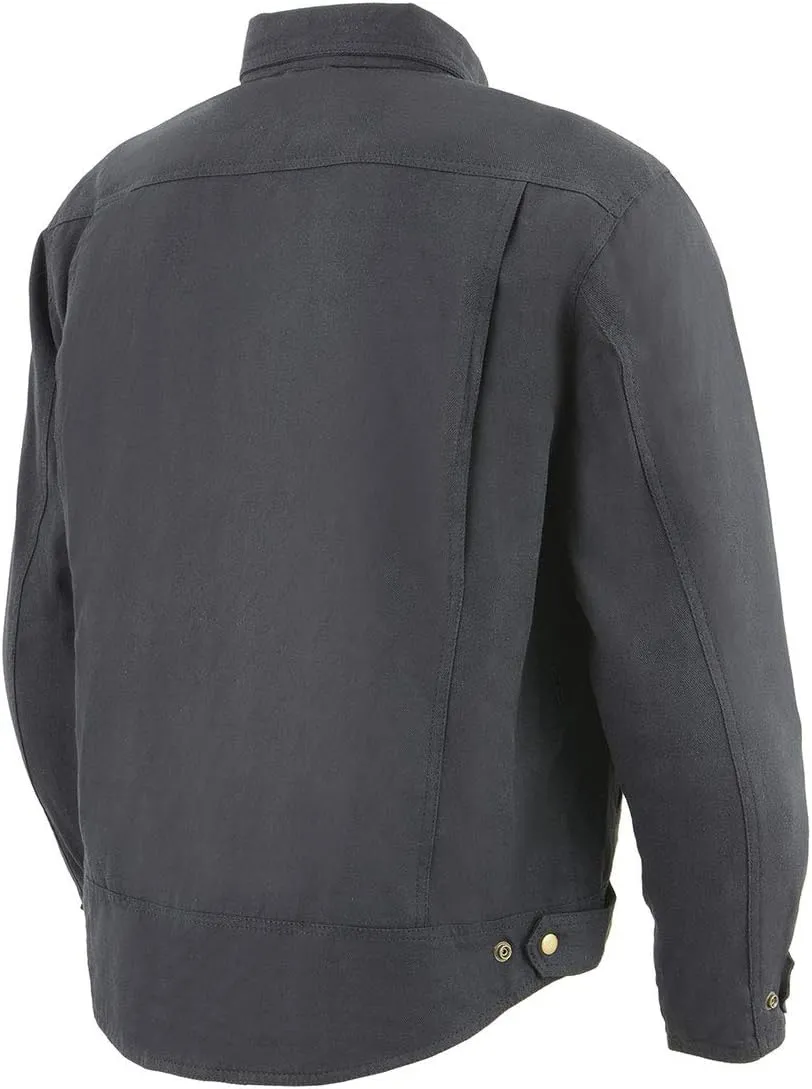 Milwaukee Leather MPM1623 Men's Black CE Armored Long Sleeve Biker Shirt Jacket Reinforced w/Aramid Fibers