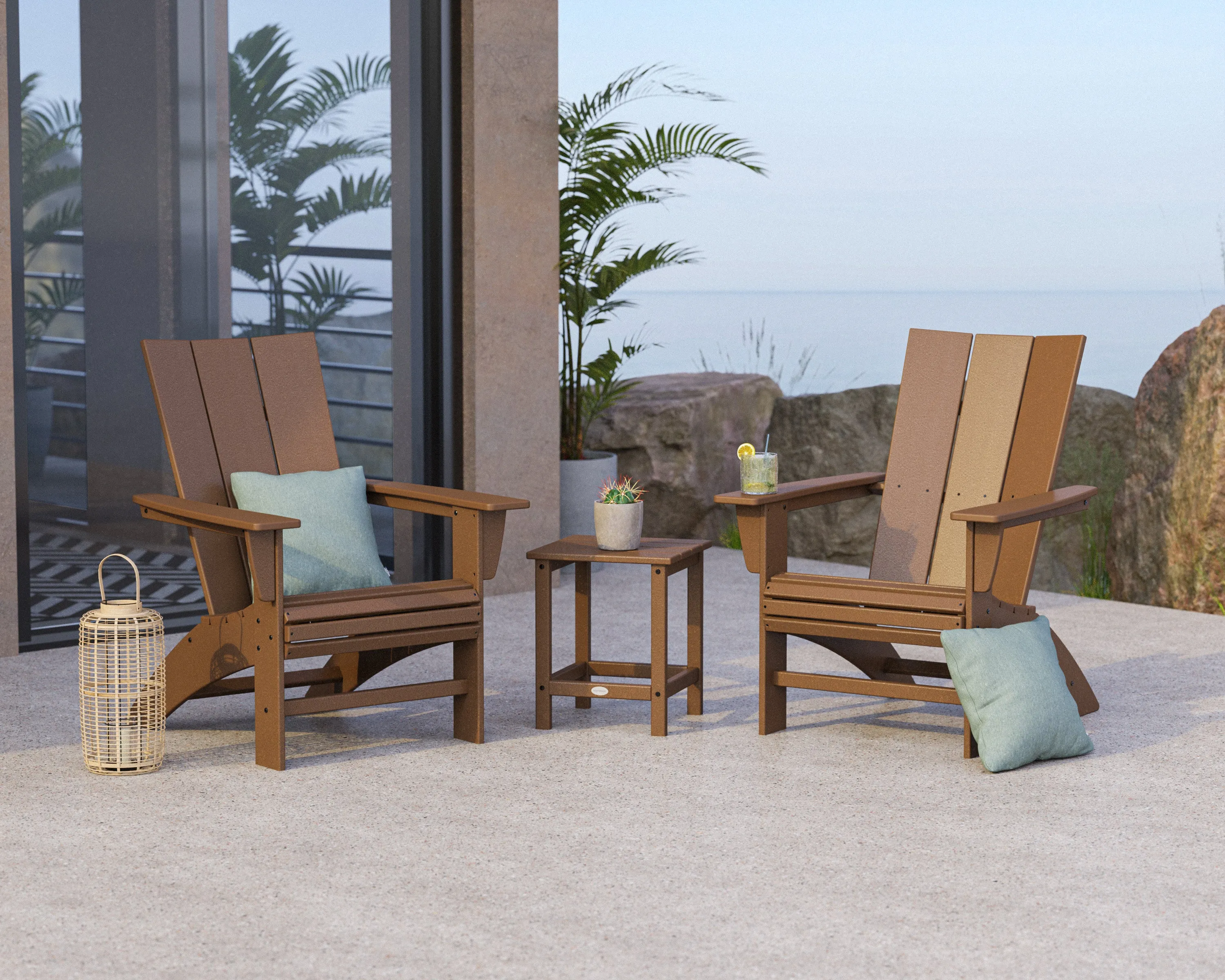 Modern 3-Piece Curveback Adirondack Set with Long Island 18" Side Table