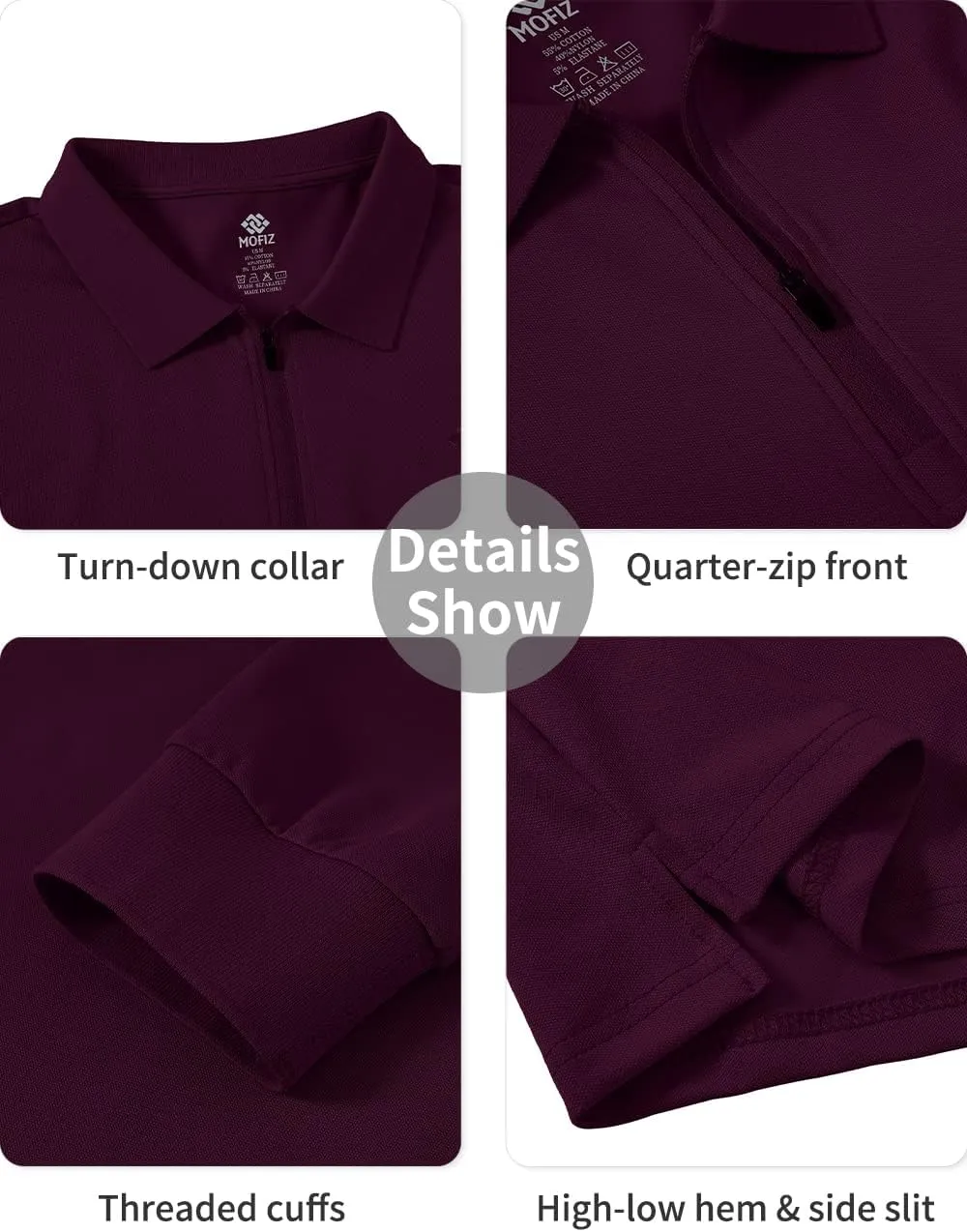 MoFiz Men's Long Sleeve Golf Shirt Quarter Zip Sport Polo Shirt Athletic Fit