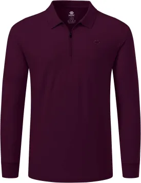 MoFiz Men's Long Sleeve Golf Shirt Quarter Zip Sport Polo Shirt Athletic Fit