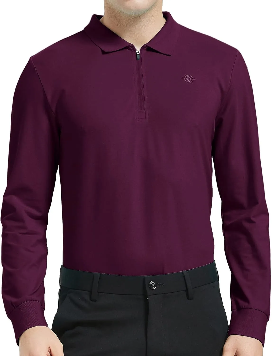 MoFiz Men's Long Sleeve Golf Shirt Quarter Zip Sport Polo Shirt Athletic Fit