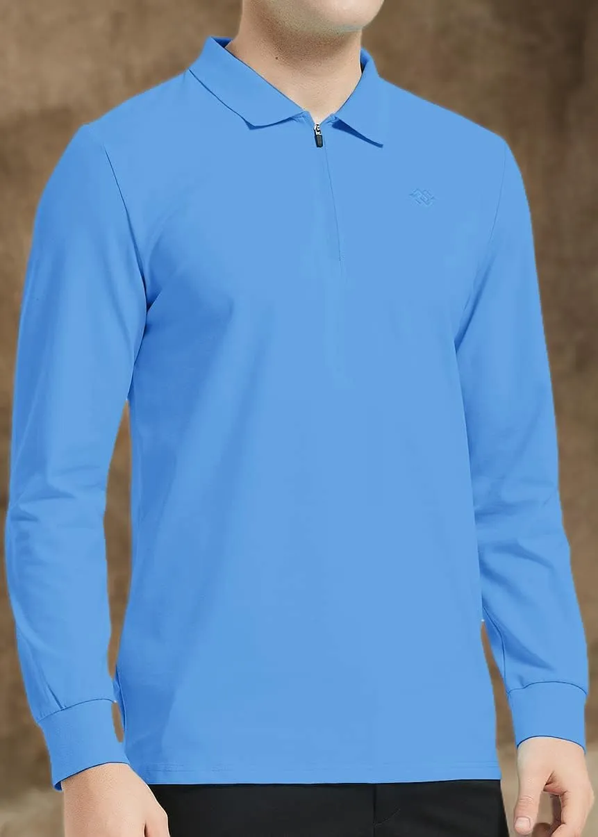 MoFiz Men's Long Sleeve Golf Shirt Quarter Zip Sport Polo Shirt Athletic Fit