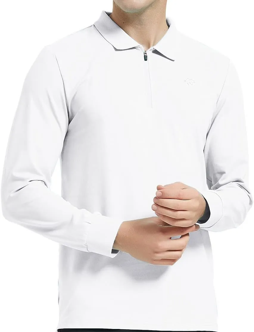 MoFiz Men's Long Sleeve Golf Shirt Quarter Zip Sport Polo Shirt Athletic Fit