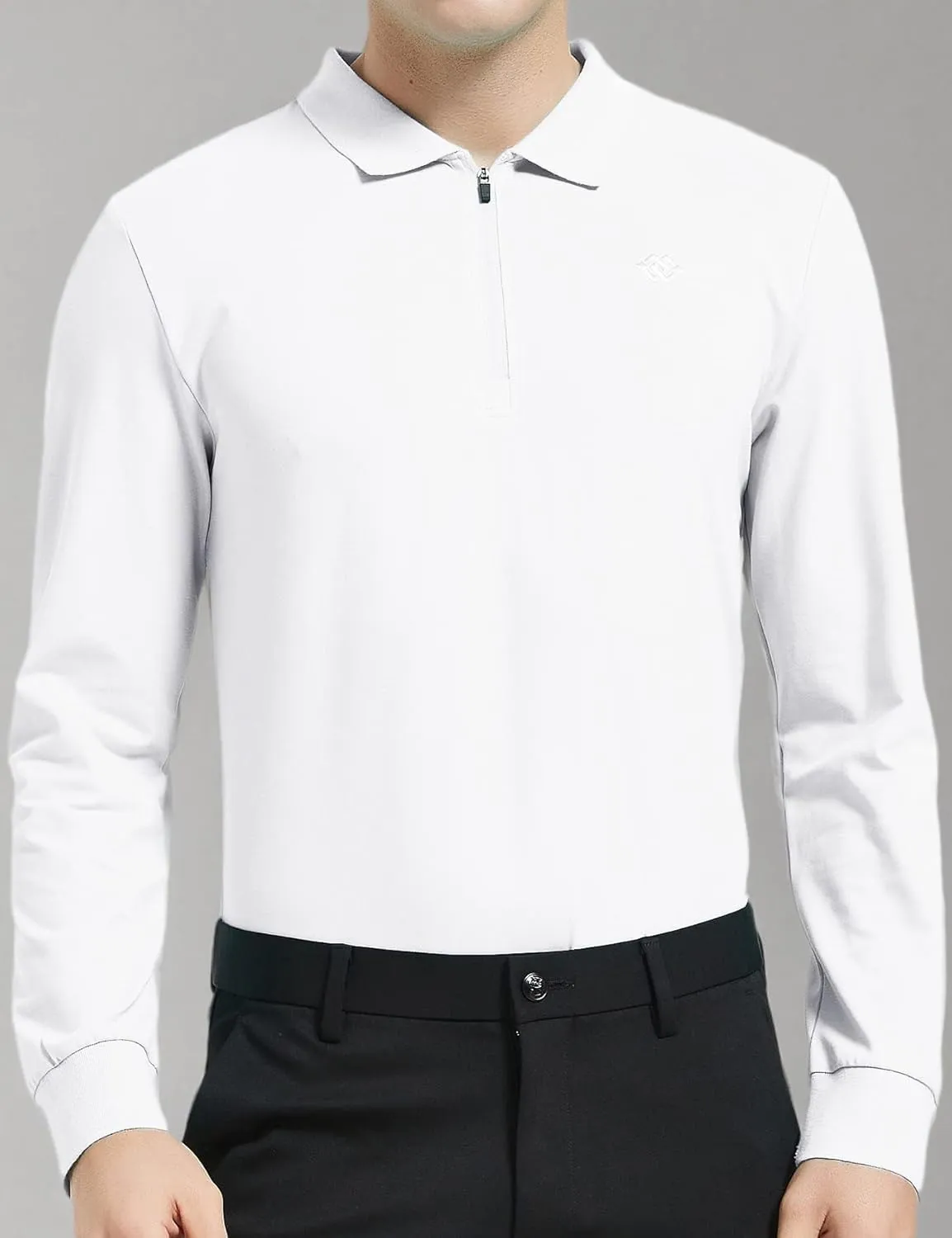 MoFiz Men's Long Sleeve Golf Shirt Quarter Zip Sport Polo Shirt Athletic Fit