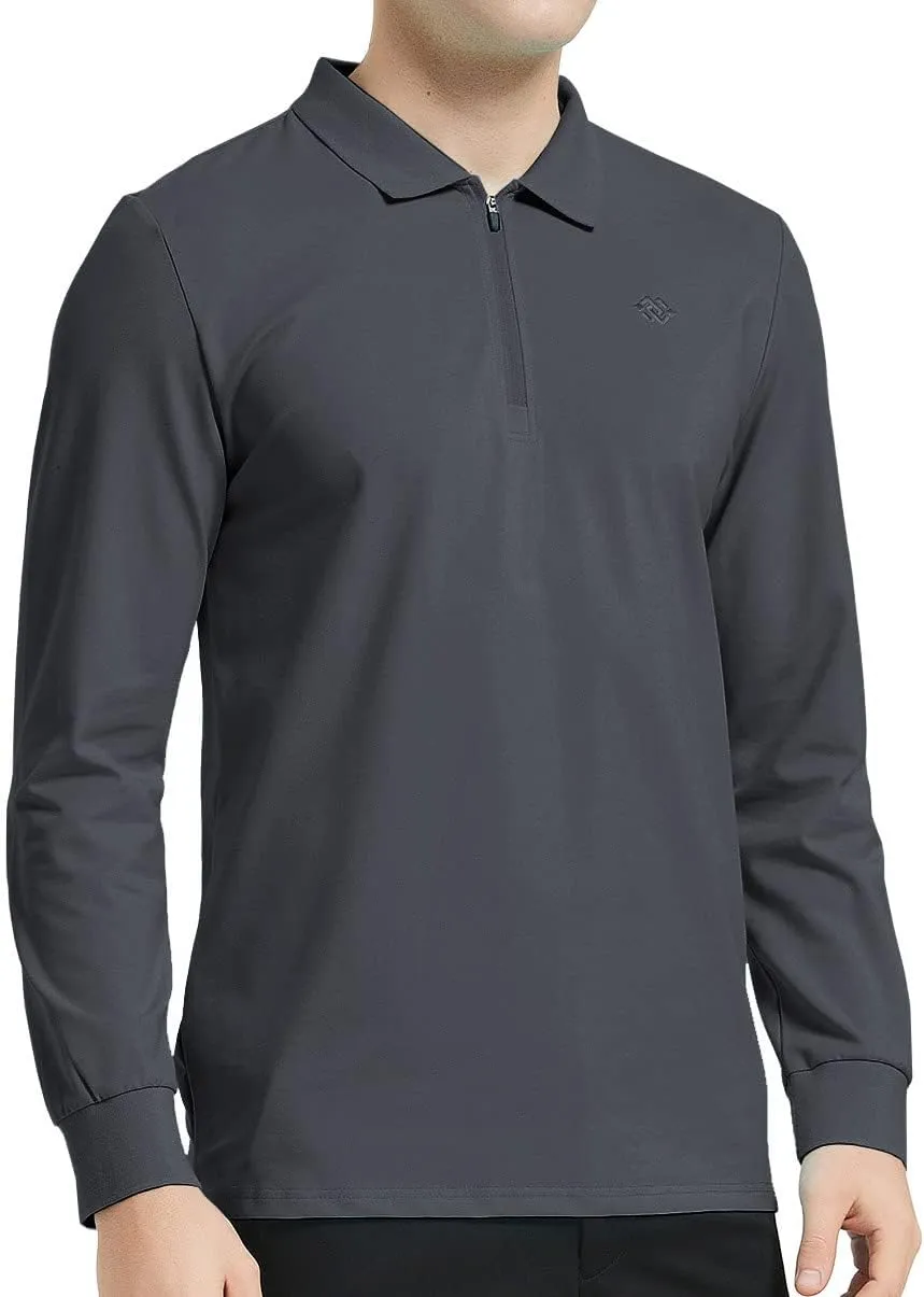 MoFiz Men's Long Sleeve Golf Shirt Quarter Zip Sport Polo Shirt Athletic Fit