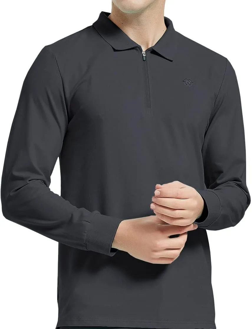 MoFiz Men's Long Sleeve Golf Shirt Quarter Zip Sport Polo Shirt Athletic Fit