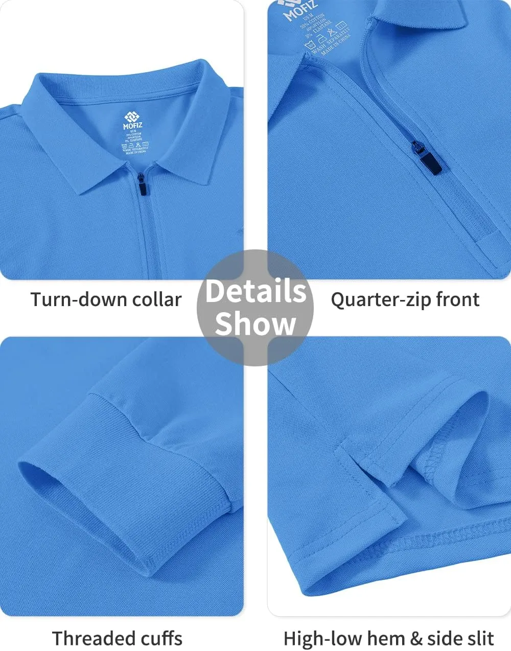 MoFiz Men's Long Sleeve Golf Shirt Quarter Zip Sport Polo Shirt Athletic Fit