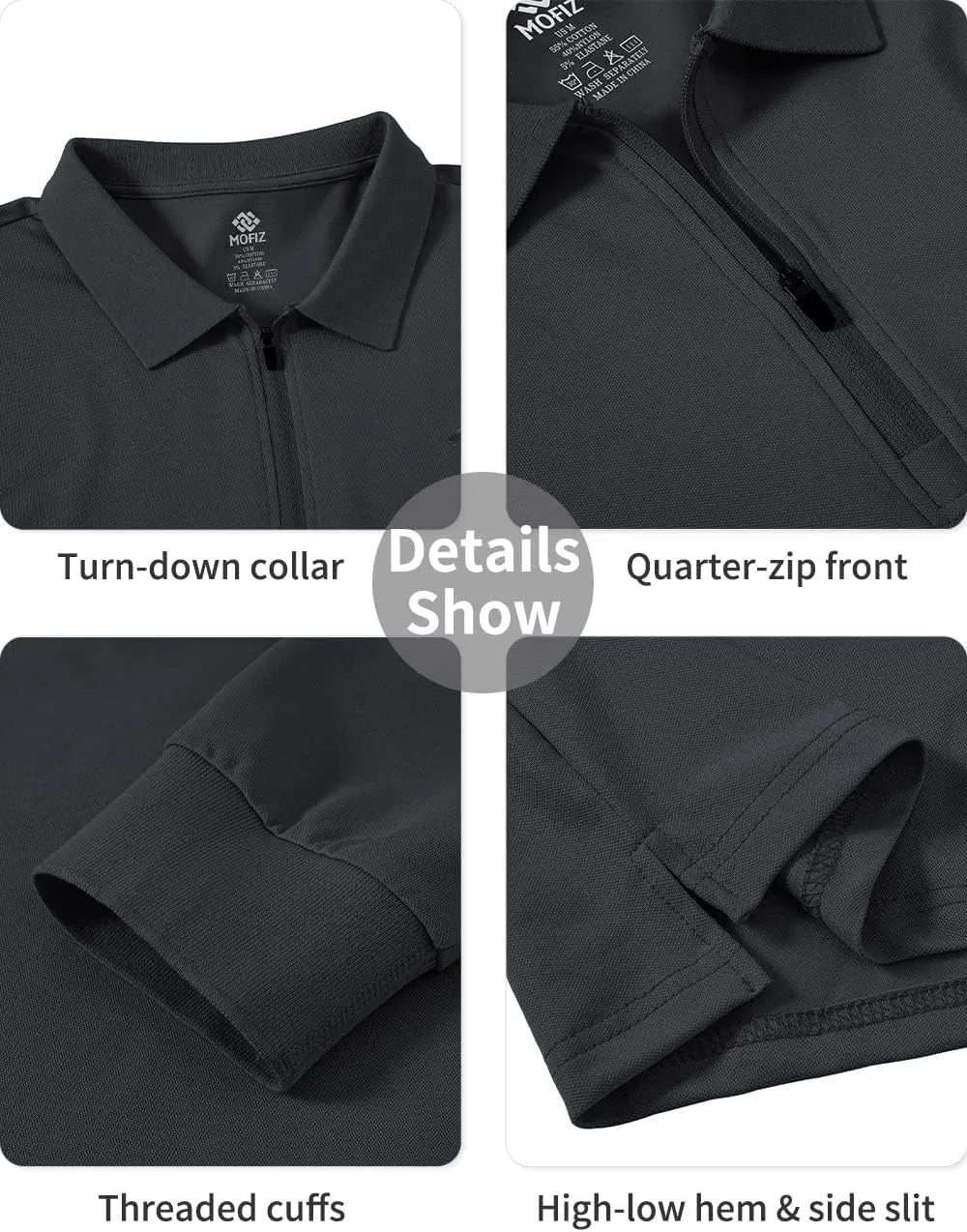 MoFiz Men's Long Sleeve Golf Shirt Quarter Zip Sport Polo Shirt Athletic Fit
