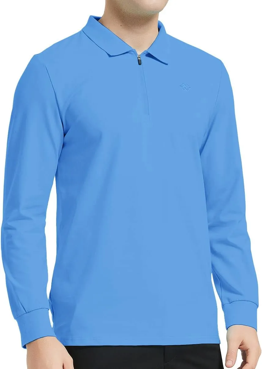 MoFiz Men's Long Sleeve Golf Shirt Quarter Zip Sport Polo Shirt Athletic Fit