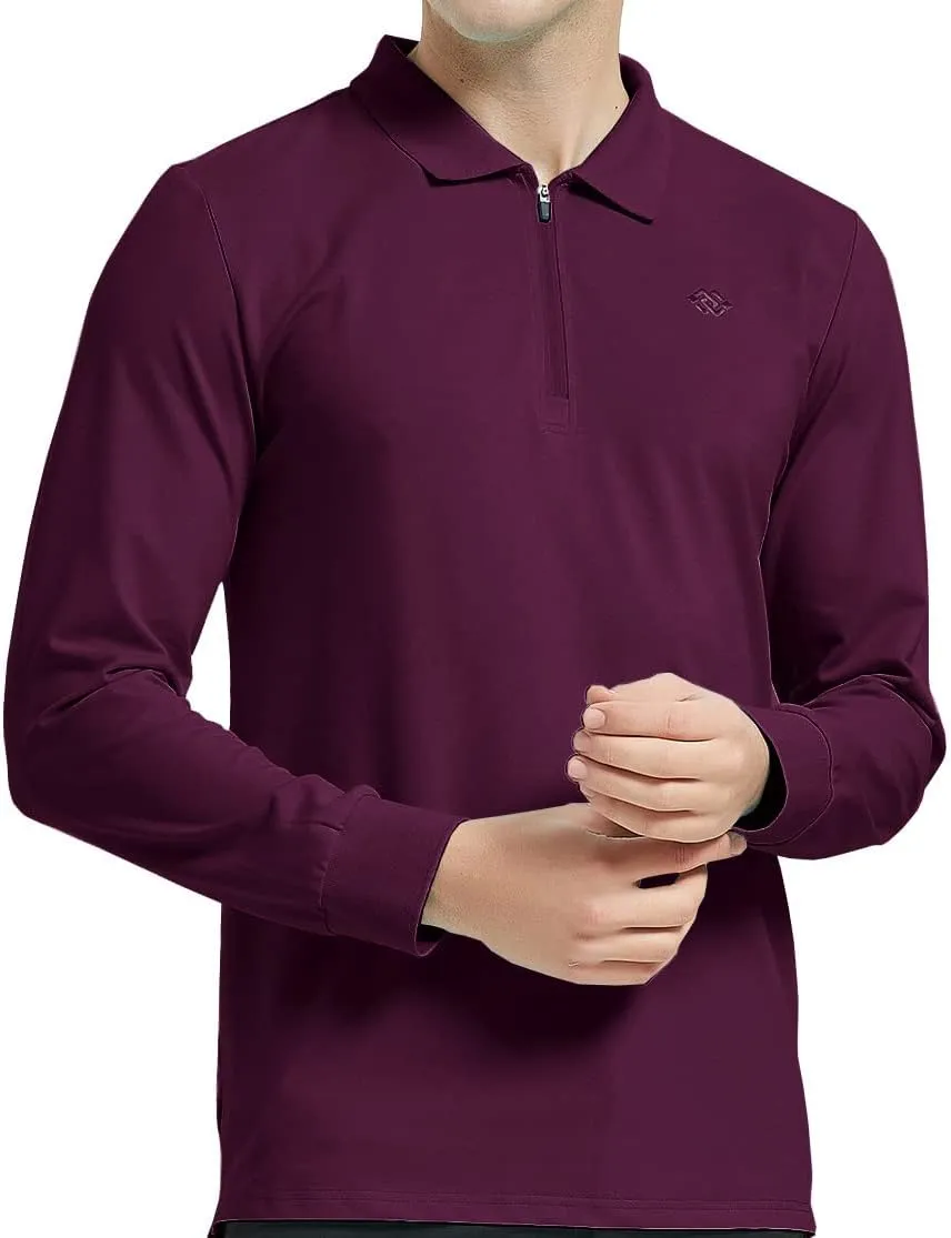 MoFiz Men's Long Sleeve Golf Shirt Quarter Zip Sport Polo Shirt Athletic Fit