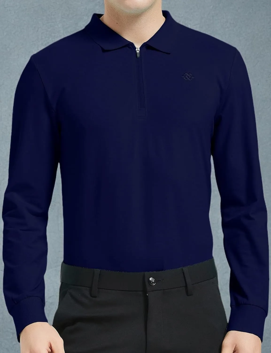 MoFiz Men's Long Sleeve Golf Shirt Quarter Zip Sport Polo Shirt Athletic Fit