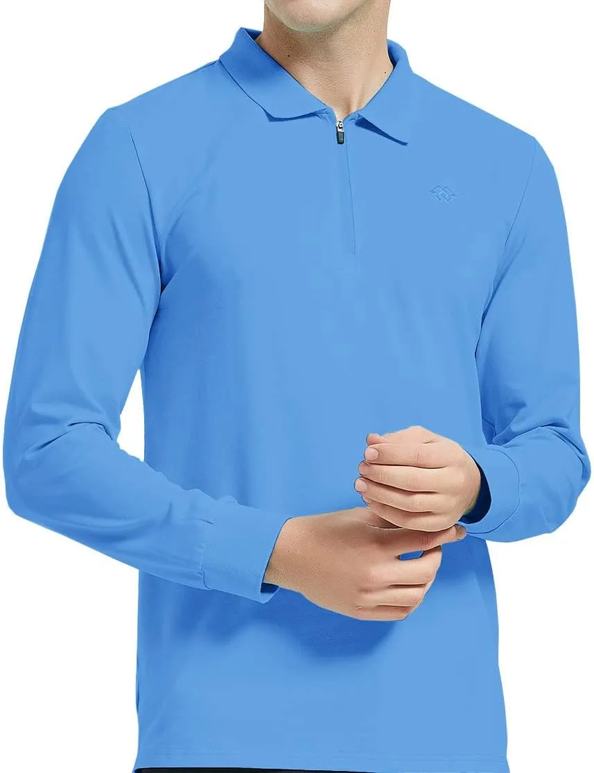 MoFiz Men's Long Sleeve Golf Shirt Quarter Zip Sport Polo Shirt Athletic Fit
