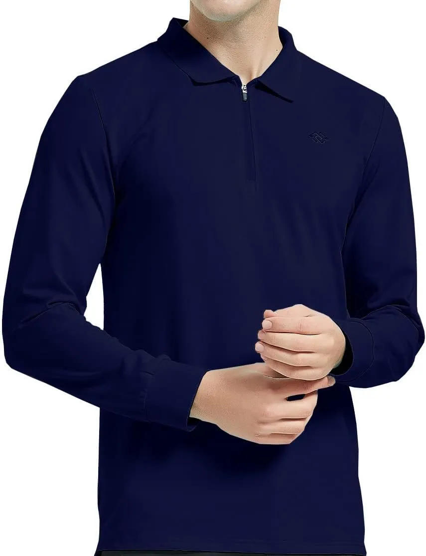 MoFiz Men's Long Sleeve Golf Shirt Quarter Zip Sport Polo Shirt Athletic Fit