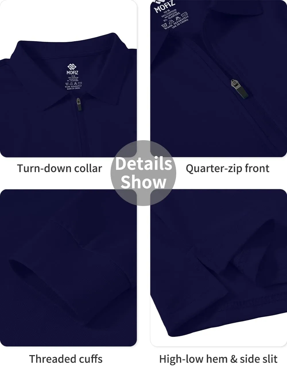 MoFiz Men's Long Sleeve Golf Shirt Quarter Zip Sport Polo Shirt Athletic Fit