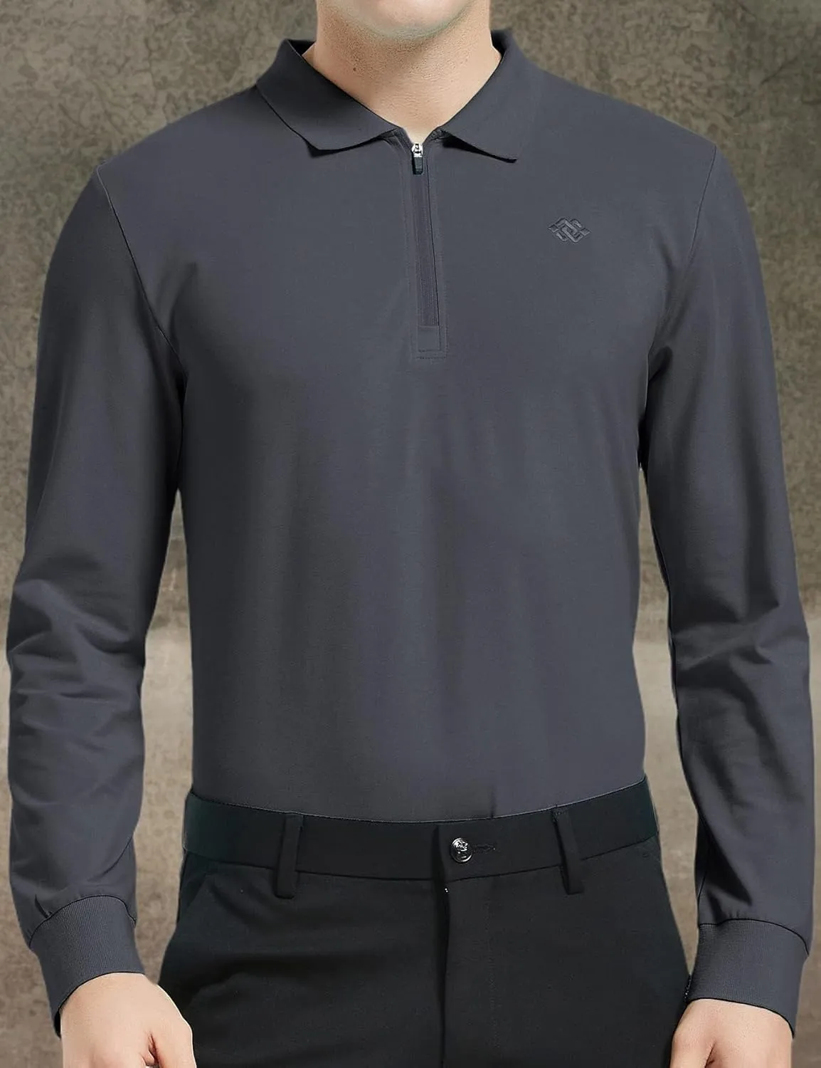 MoFiz Men's Long Sleeve Golf Shirt Quarter Zip Sport Polo Shirt Athletic Fit