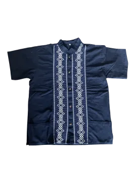 Navy Blue Guayabera Shirt