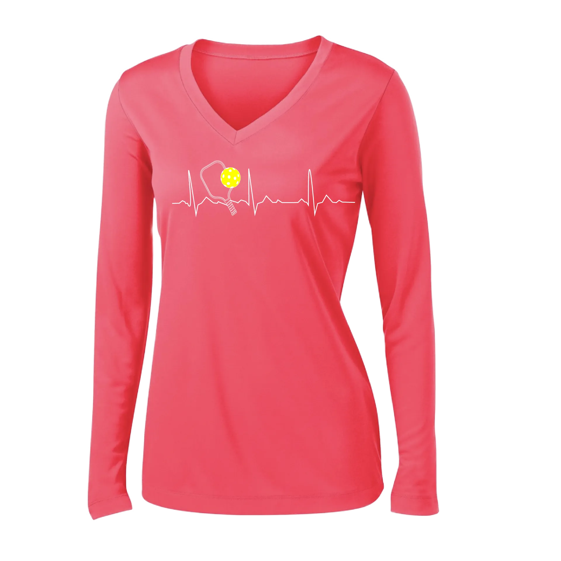 Pickleball Heartbeat EKG | Women's Long Sleeve V-Neck Pickleball Shirts | 100% Polyester