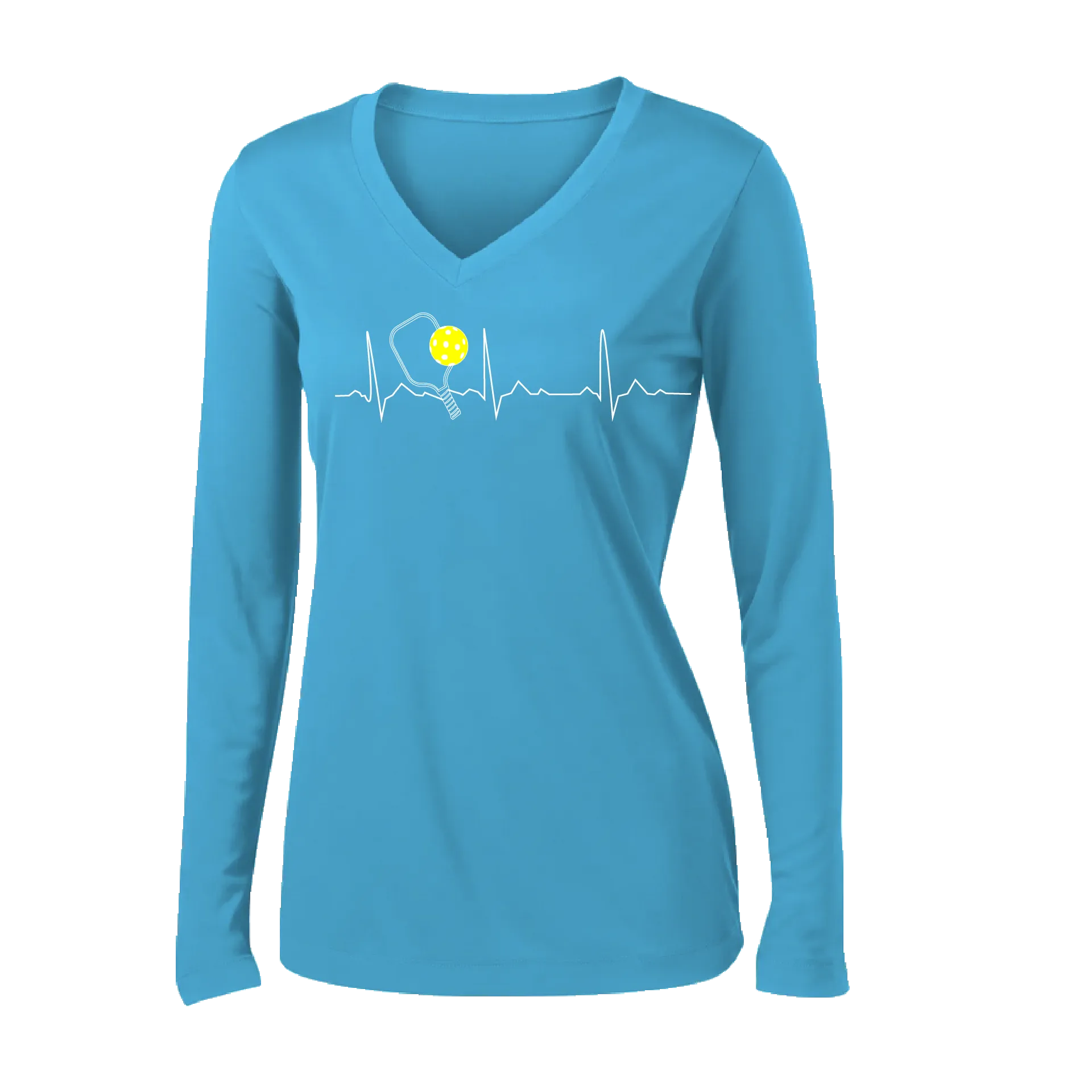 Pickleball Heartbeat EKG | Women's Long Sleeve V-Neck Pickleball Shirts | 100% Polyester