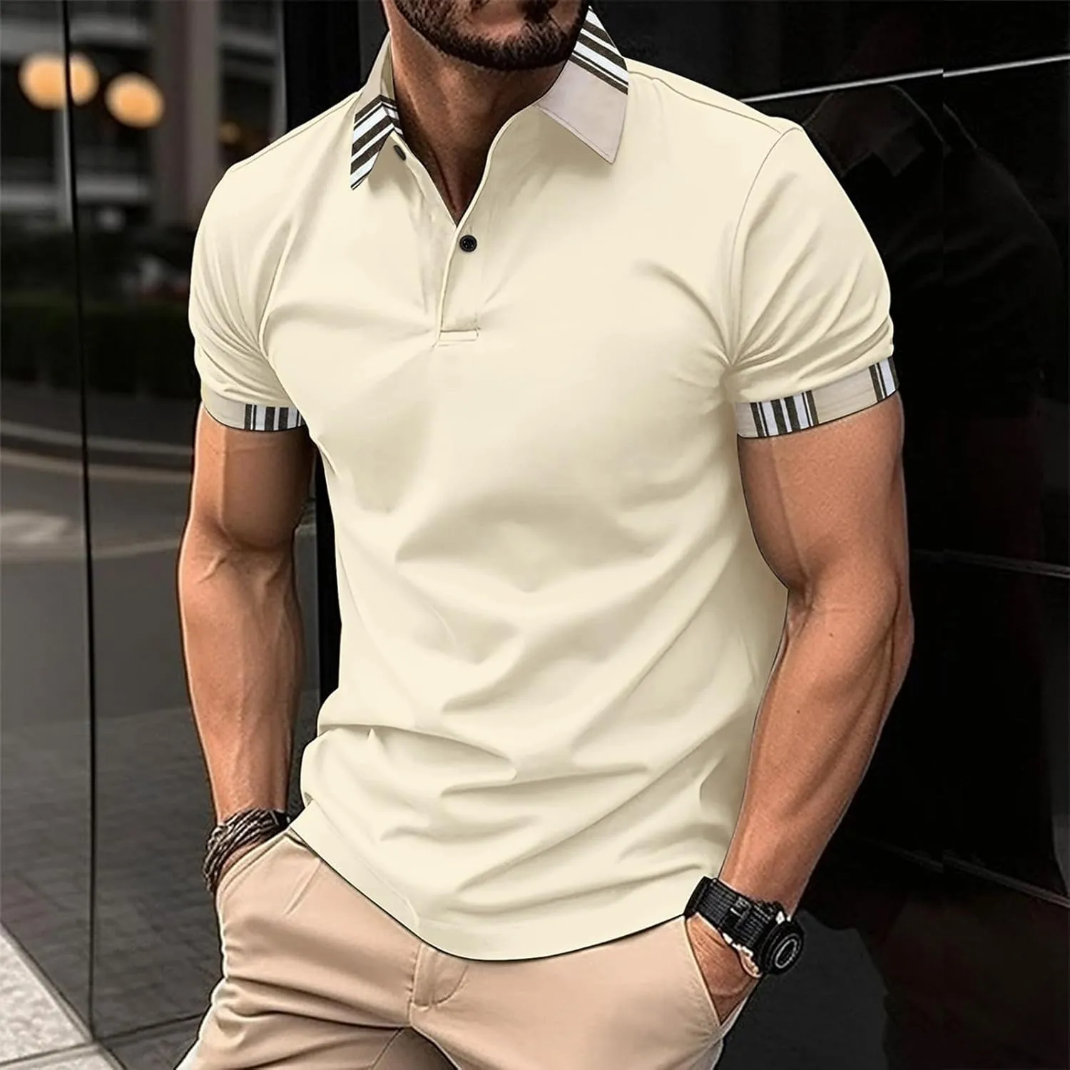 Polo Shirts for Men Short Sleeve Button Down Collar Gradient Tees Casual Business Work Tshirt Summer Golf Tops