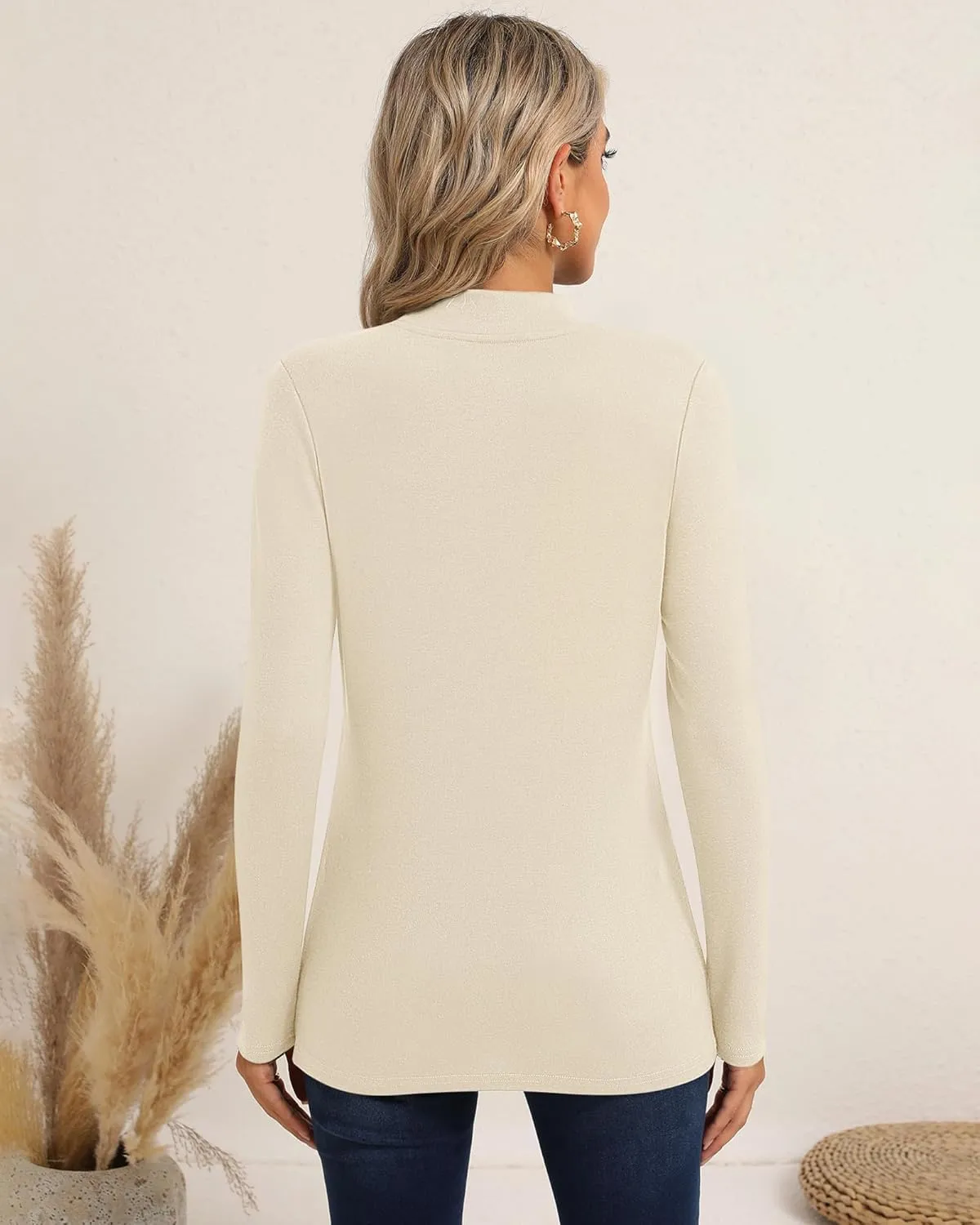 Riyiper 3 Pack Women's Mock Neck Tops, Long Sleeve Casual Shirts Slim Fitted Basic T Shirts Lightweight Base Layer Pullover