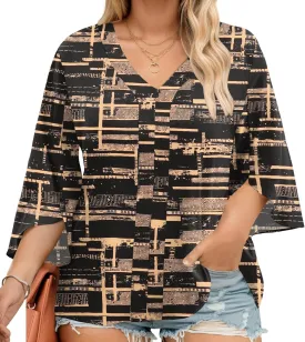 Romanstii Plus Size 3/4 Length Sleeve Womens Tops V-Neck Flowy Blouses Business Casual Summer Shirts 2025