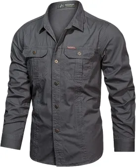 Tactical Shirts for Men Long Sleeve Military Button Up Snap Work Shirt with Pockets Big & Tall Slim Fit Western Tops Camo