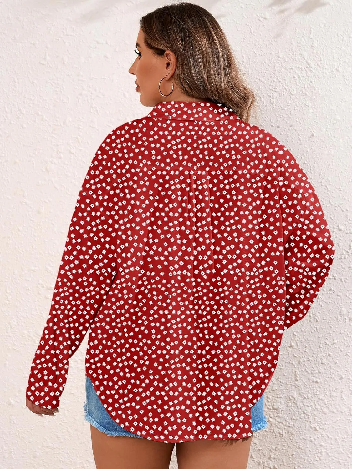 TAKEYAL Women's Plus Size Button Down Shirts Long Sleeve Polo Blouses Fall Business Casual Tops with Pocket