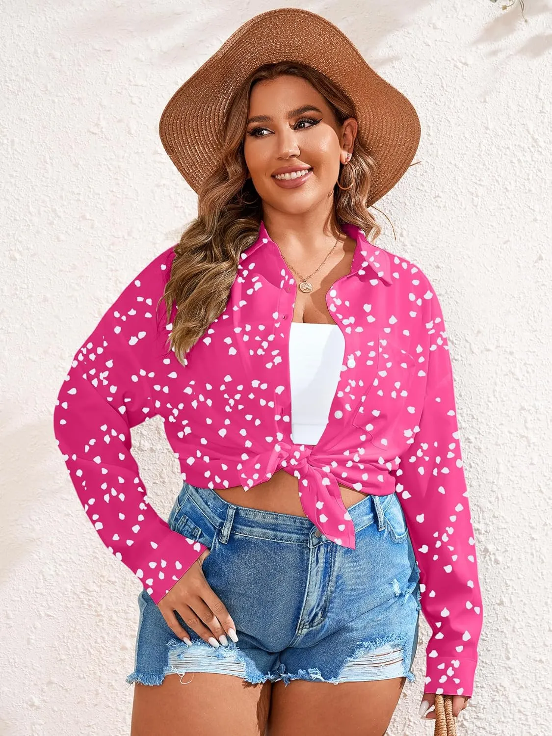 TAKEYAL Women's Plus Size Button Down Shirts Long Sleeve Polo Blouses Fall Business Casual Tops with Pocket