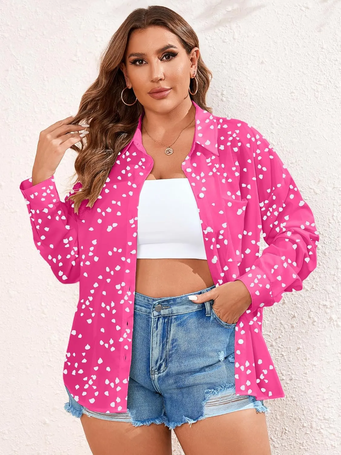 TAKEYAL Women's Plus Size Button Down Shirts Long Sleeve Polo Blouses Fall Business Casual Tops with Pocket