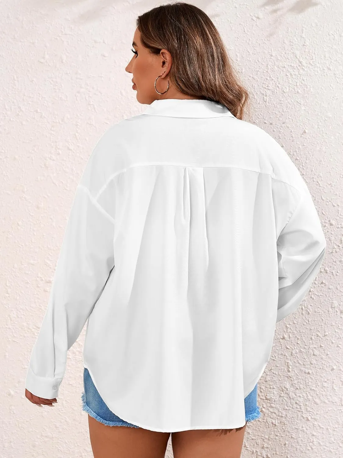 TAKEYAL Women's Plus Size Button Down Shirts Long Sleeve Polo Blouses Fall Business Casual Tops with Pocket