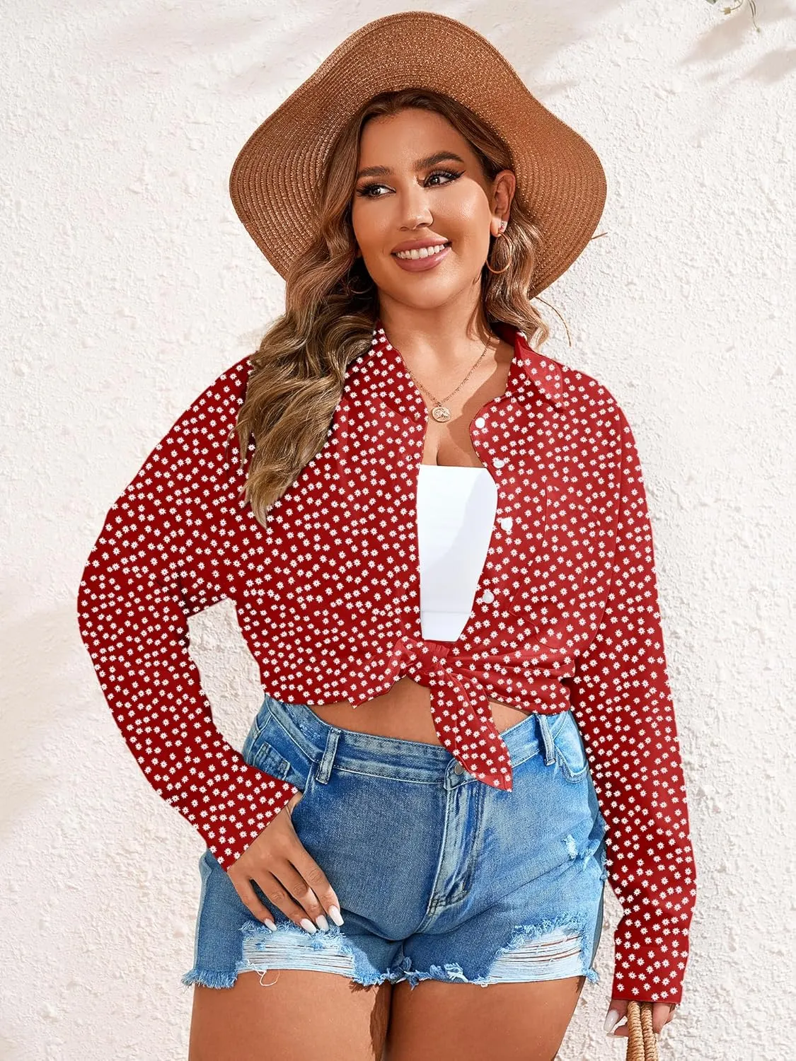 TAKEYAL Women's Plus Size Button Down Shirts Long Sleeve Polo Blouses Fall Business Casual Tops with Pocket