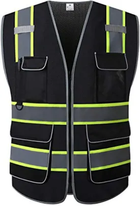 UNINOVA High Visibility Safety Vest - Multi Pockets Reflective Mesh Breathable Workwear, ANSI/ISEA Standards (6X-Large-7X-Large, Black Mesh-02)