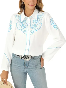 Western Shirts for Women Cowgirl Sexy Dressy Long Sleeve Black Embroidered Button Up Ladies Blusas Vaqueras para Mujer