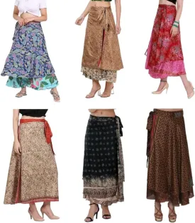 Wevez Pack of 3 Pcs Original Two Layer Printed Wrap Around Skirts, Plus Size (Long XL)