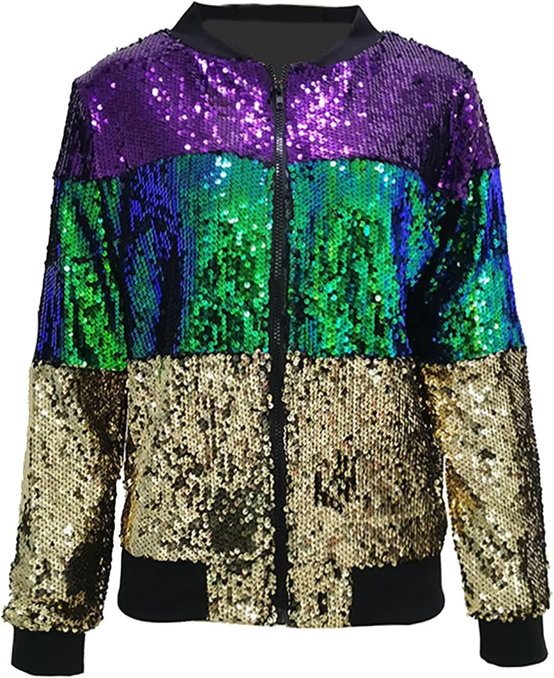 Women's Light up Sequin Jacket Coat Sparkly Long Sleeve Bomber Jackets Glowing Carnival Party Night Club Jacket