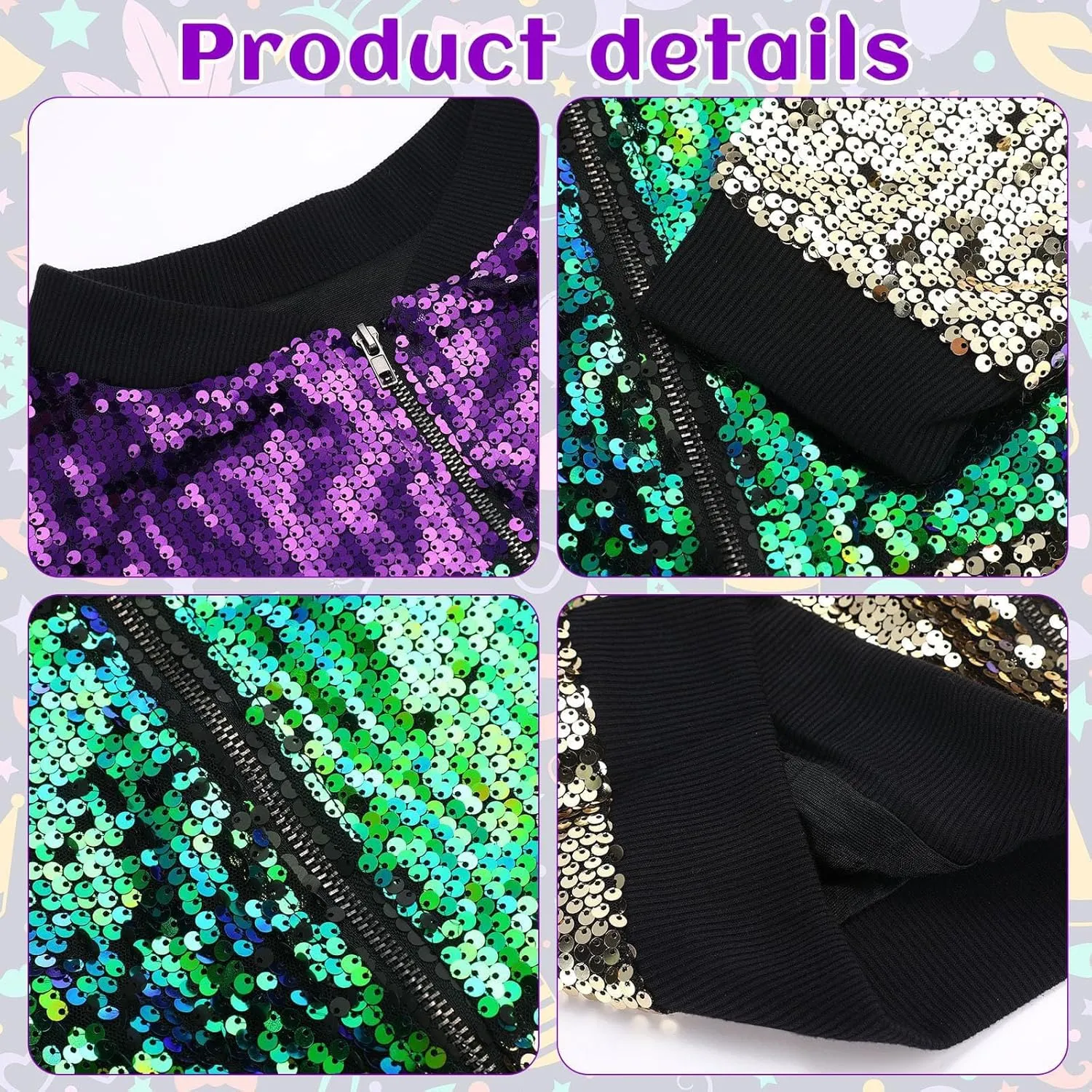 Women's Light up Sequin Jacket Coat Sparkly Long Sleeve Bomber Jackets Glowing Carnival Party Night Club Jacket