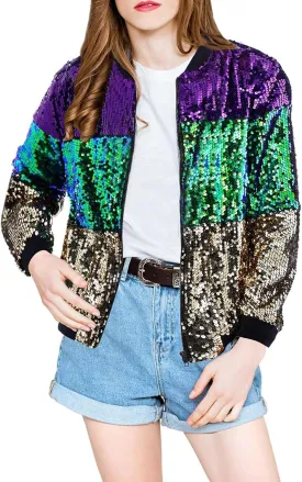 Women's Light up Sequin Jacket Coat Sparkly Long Sleeve Bomber Jackets Glowing Carnival Party Night Club Jacket