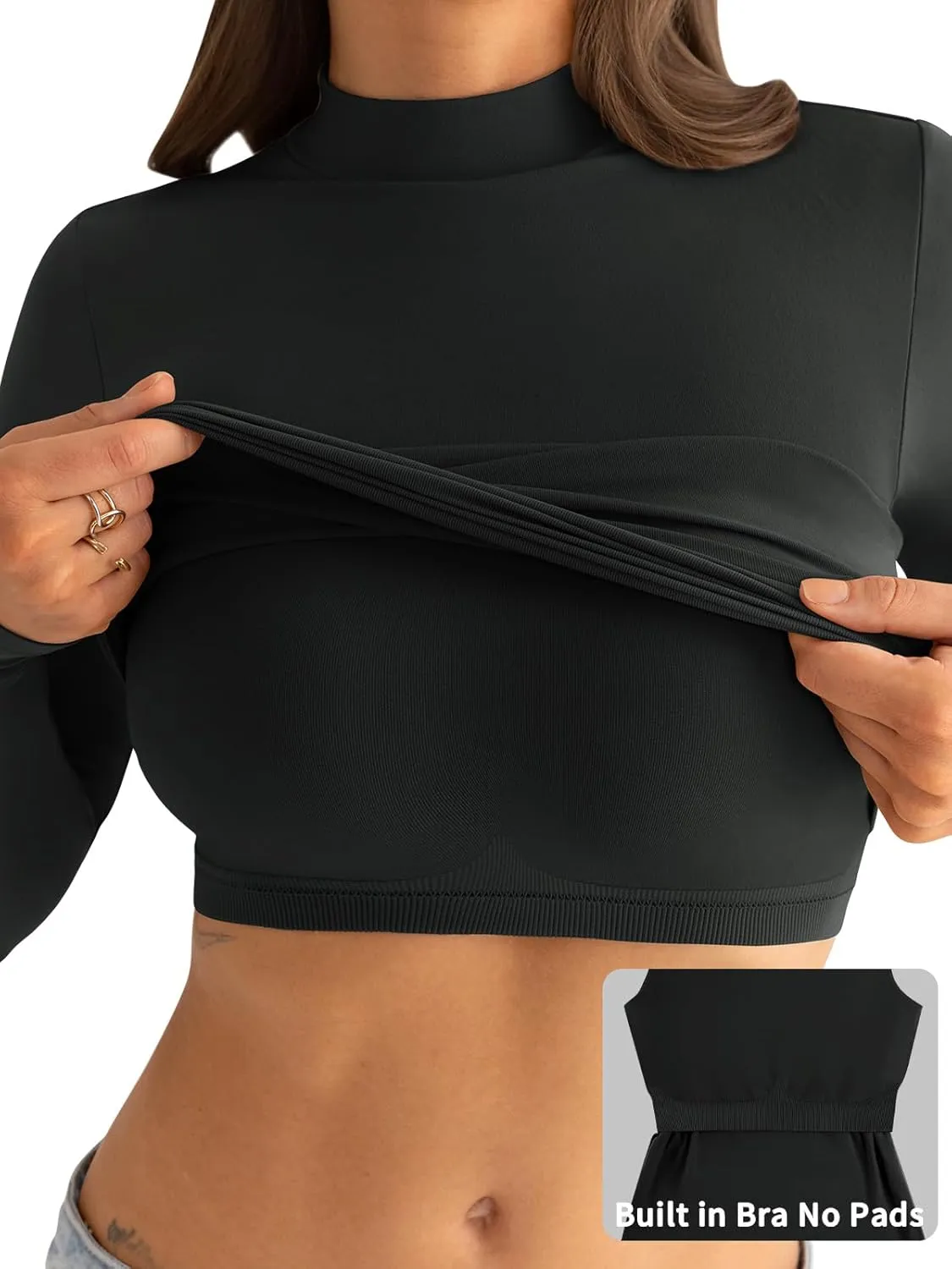 Womens Mock Neck Long Sleeve T Shirts Seamless Tops Turtleneck Slim Fitted Fall Winter Top Basic Clothes 2025