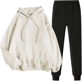 Womens Oversized 2 Piece Sweatsuit Outdoor Sports Jogging Trendy Tracksuit Sets Solid Color Cozy Lounge Sportwear Set