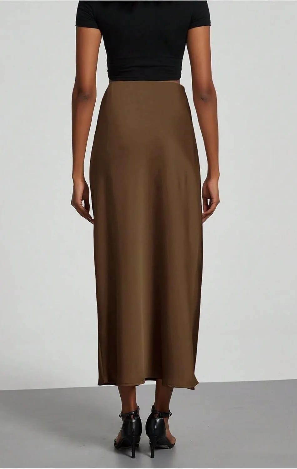 Women's Solid Silk Satin Skirt Trendy High Waist Skirts Daily Wedding Dress