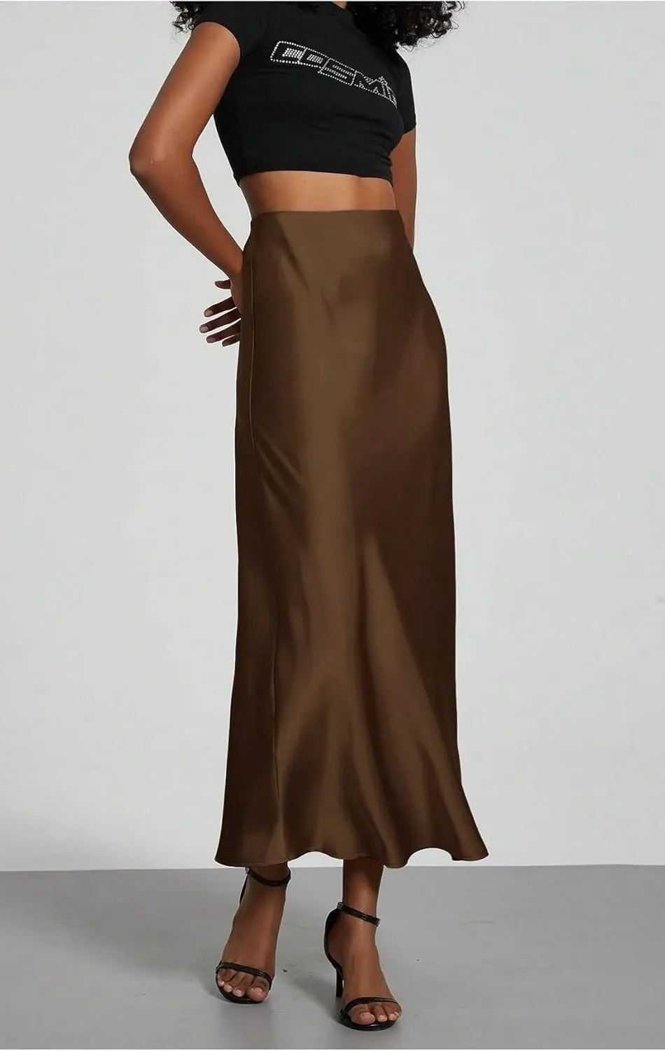 Women's Solid Silk Satin Skirt Trendy High Waist Skirts Daily Wedding Dress