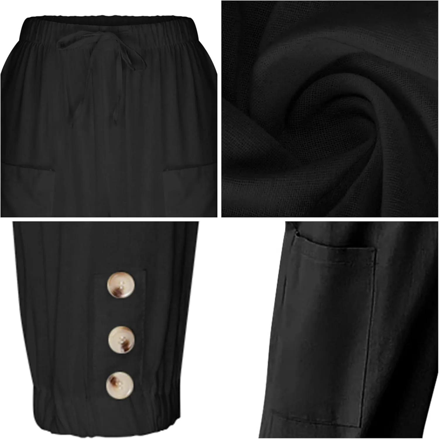 WROLEM Women's High Waist Capri Pants with Pockets Wide Leg Cropped Pants for Women - Black - Small