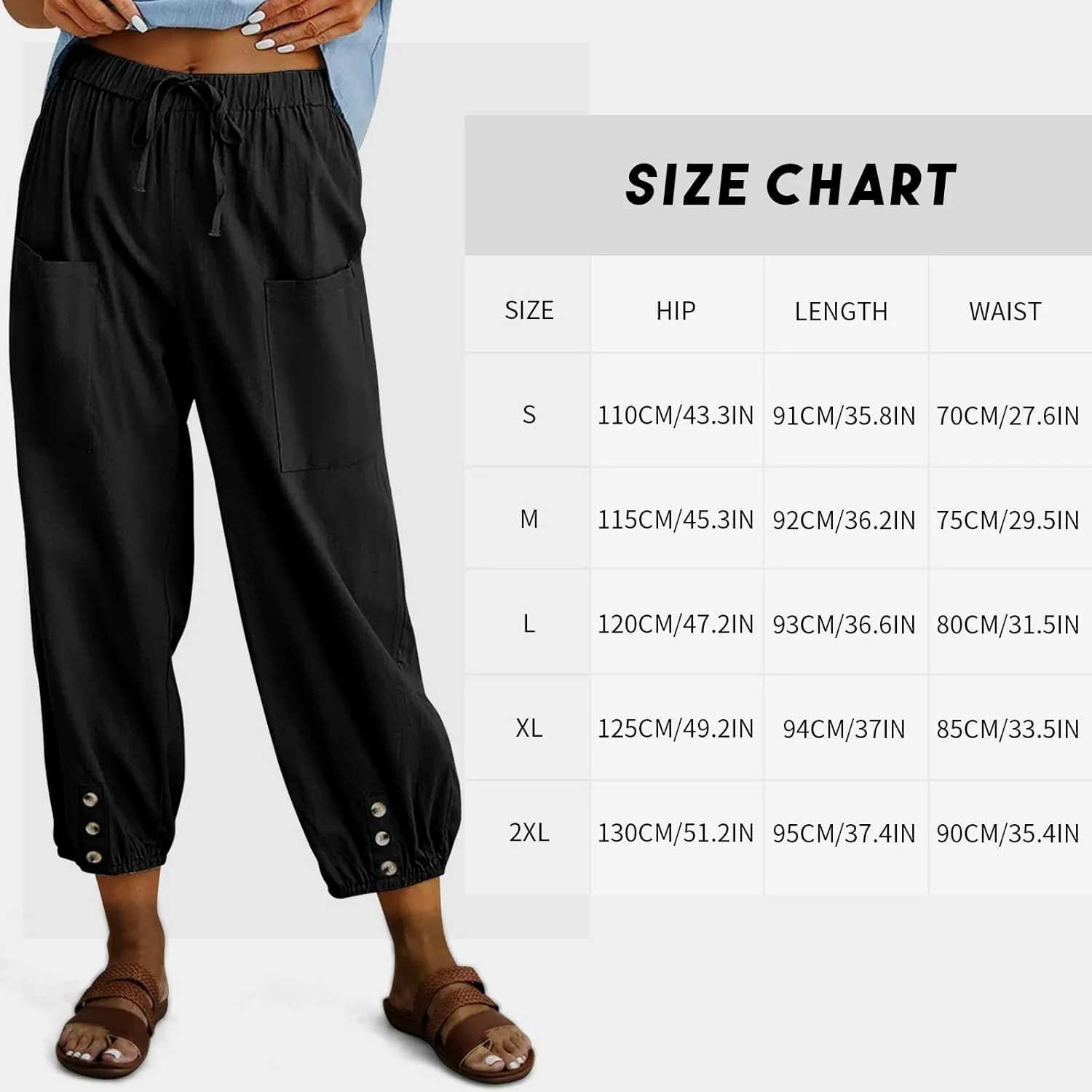 WROLEM Women's High Waist Capri Pants with Pockets Wide Leg Cropped Pants for Women - Black - Small