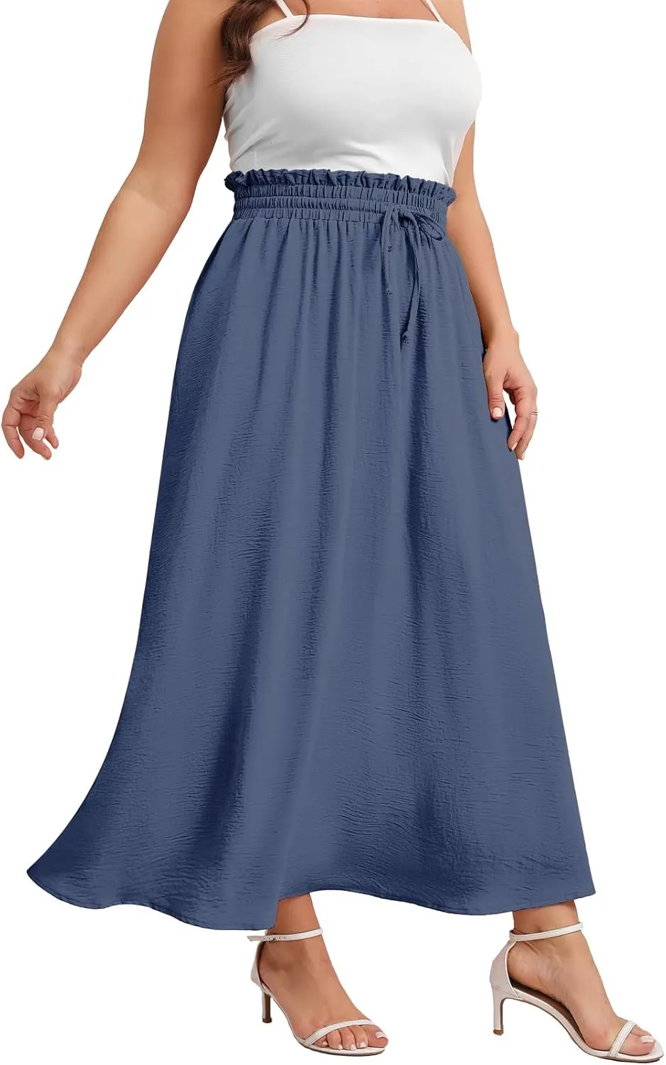 Xpenyo Womens Plus Size Maxi Skirts Summer Elastic High Waisted Boho Casual Beach Flowy Swing Long Skirts with Pockets