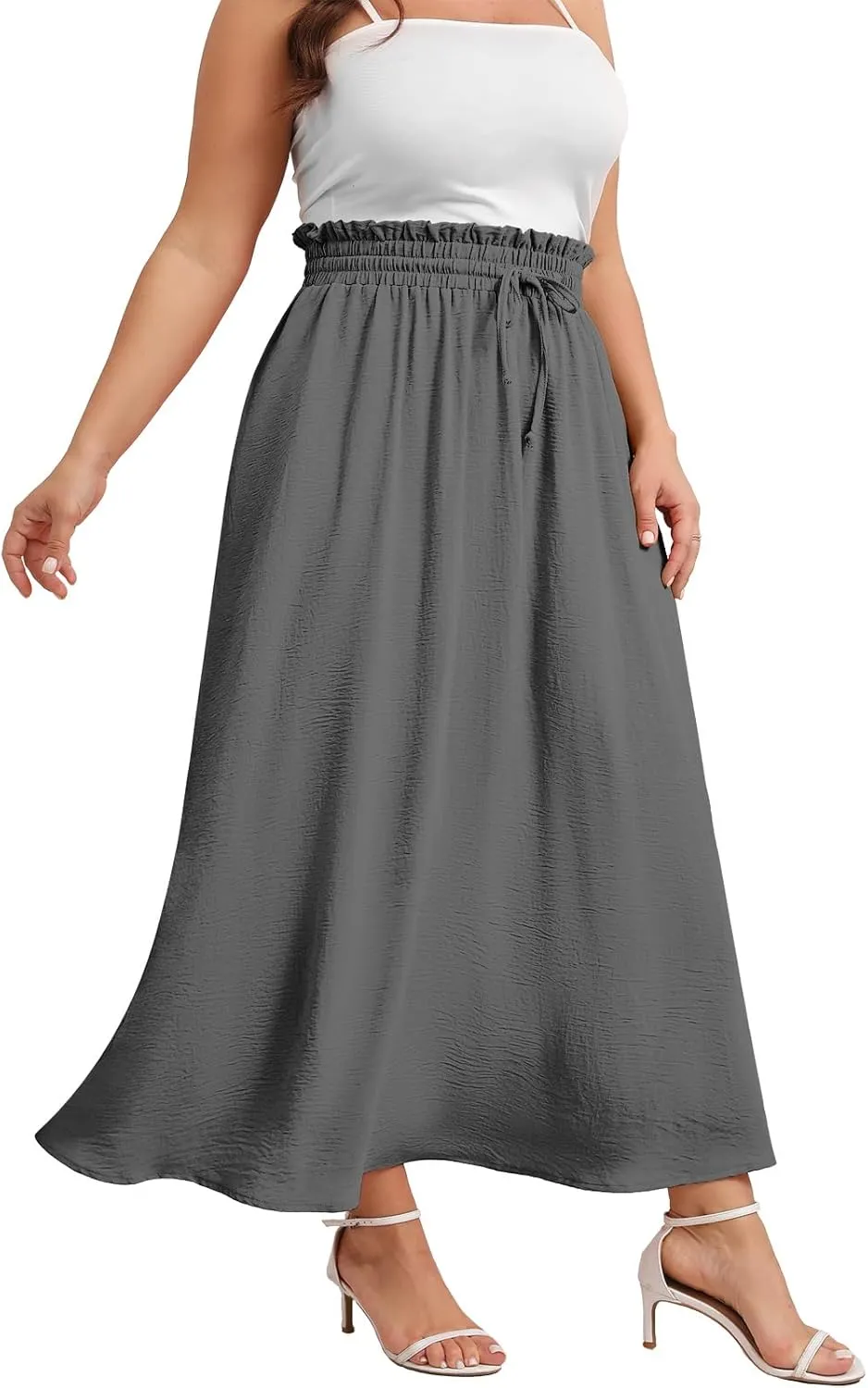 Xpenyo Womens Plus Size Maxi Skirts Summer Elastic High Waisted Boho Casual Beach Flowy Swing Long Skirts with Pockets