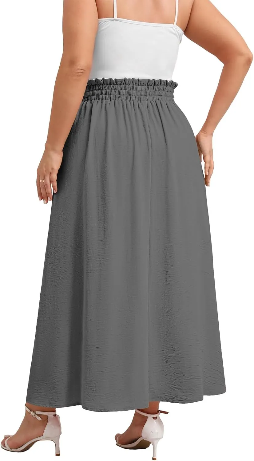 Xpenyo Womens Plus Size Maxi Skirts Summer Elastic High Waisted Boho Casual Beach Flowy Swing Long Skirts with Pockets